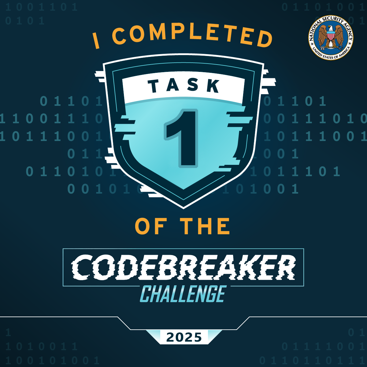 NSA Codebreaker Challenge 2025 Task 1 completion badge