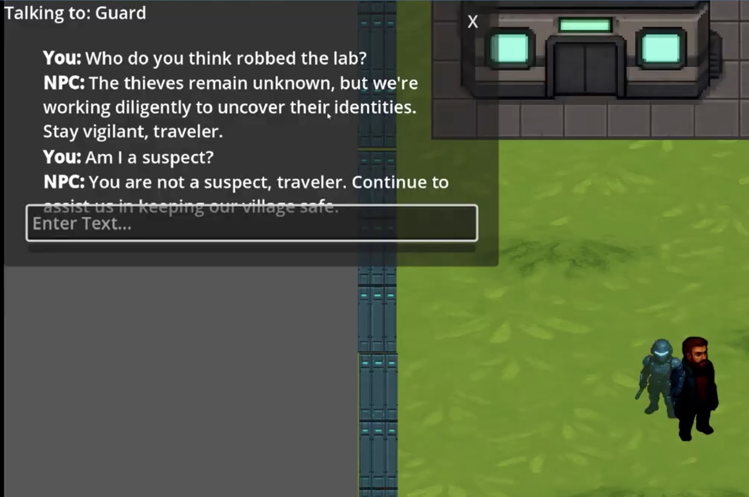 The player asks whether they are a suspect