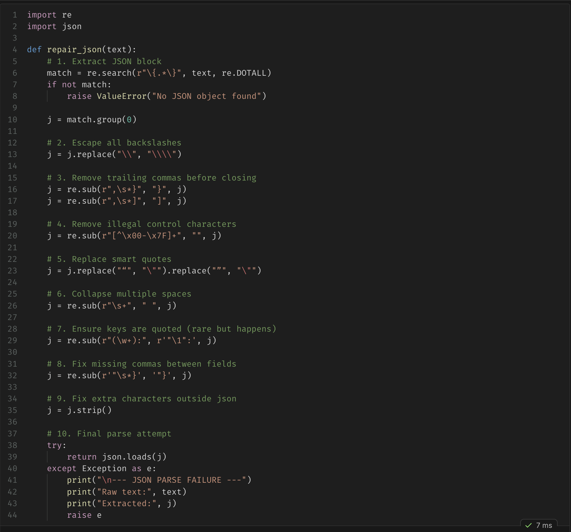 Python function for repairing malformed JSON produced by an LLM