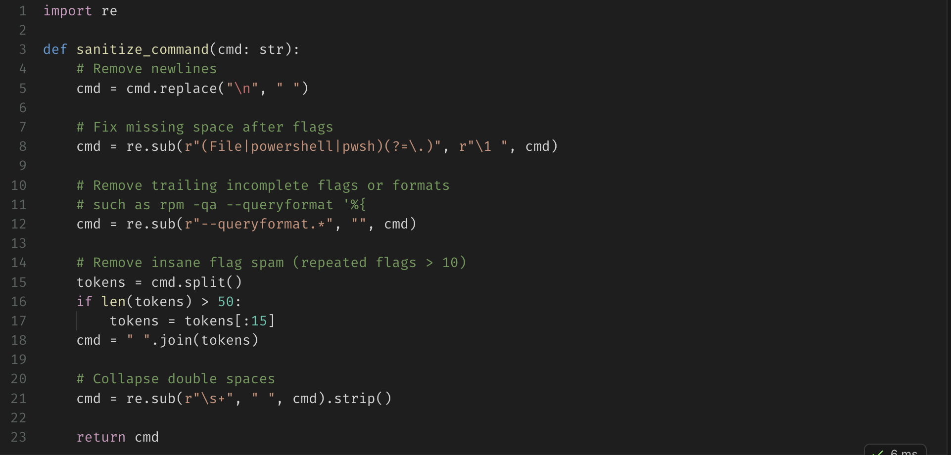 Python function for sanitizing generated command strings