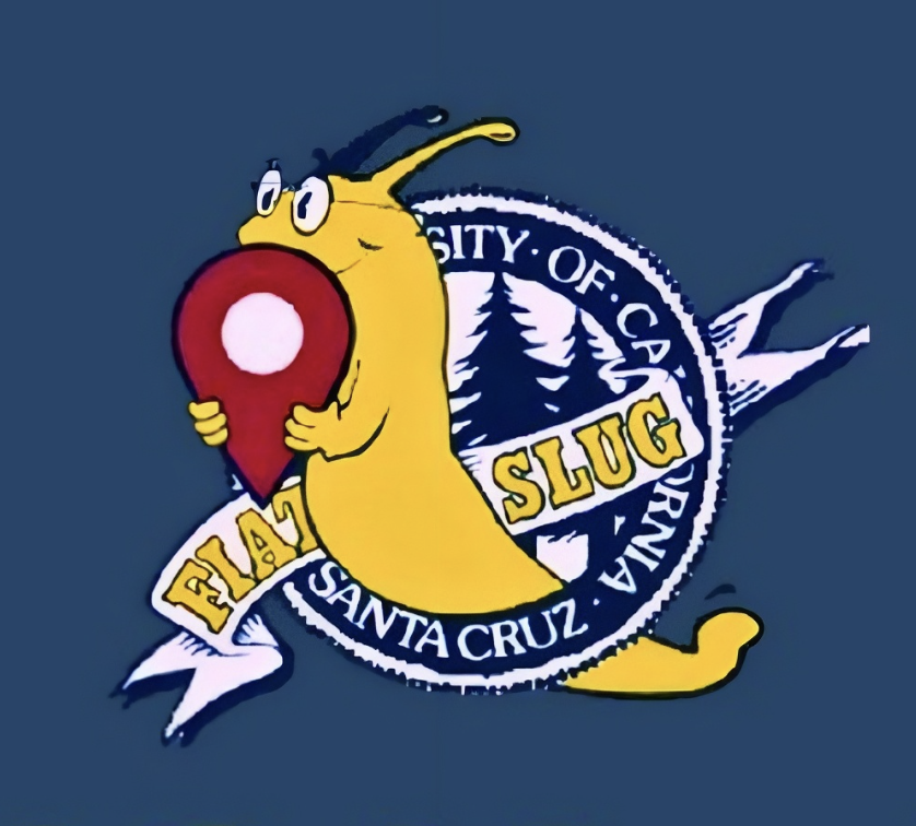 UCSC Meetup logo featuring the Sammy Slug mascot and a map pin