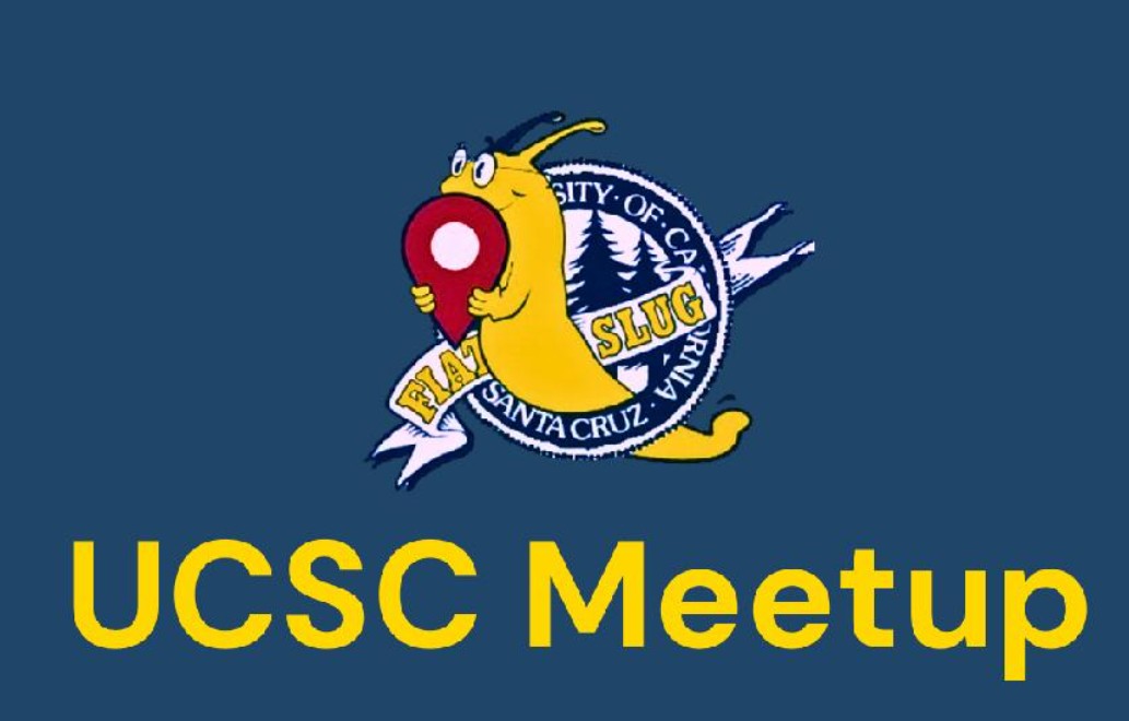 UCSC Meetup logo using UCSC colors and a campus map pin mascot